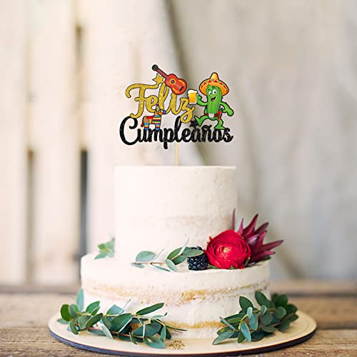 Halodete Feliz Cumpleaños Cake Topper, Spanish Happy Birthday Cake Topper, Fiesta Happy Birthday Party Decorations, Multi-Color #TOP4