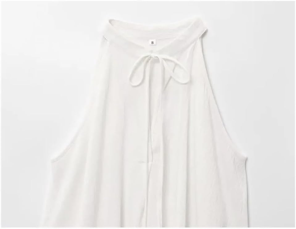 Women's Spring 2-Piece Set - Pleated Midi Skirt and Lightweight Sleeveless V-Neck Tops with Tie Casual Outfit
