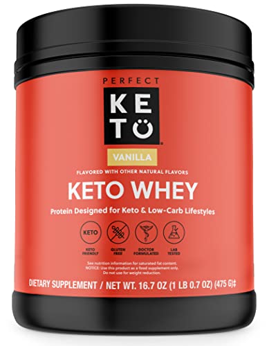 Perfect Keto Pure Whey Protein Powder Isolate Delicious 100% Grass Fed Meal Replacement Shake No Artificials, Gluten Free, Soy Free, Non-Gmo (Vanilla) #TOP22