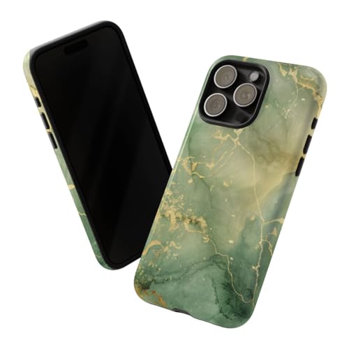 Coque iPhone 15 Pro Max marbre vert rigide anti-rayure coque brillante or