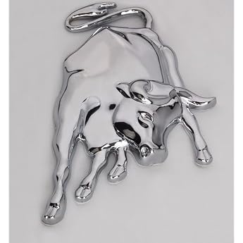 3D Bull Bull in Chrome Silver Emblem Metal Car Sticker