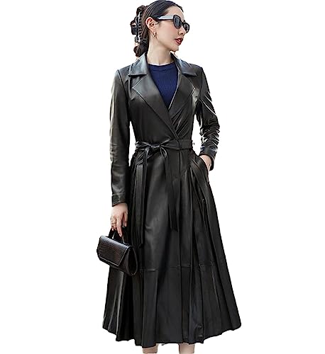Trench-coat long en cuir PU marron et noir parfait pour le style bohème chic d'automne