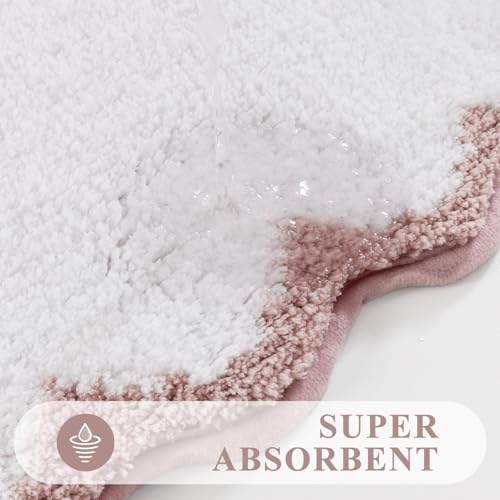 Pauwer 3 Piece Bathroom Rug Set, Non Slip Bath Rugs, White and Dusty Pink by Pauwer - Used condition - Image 4