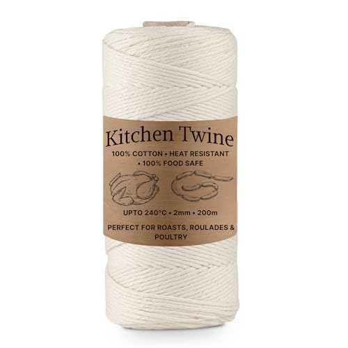 GARNIYARN Küchengarn 200m – Bratenschnur Hitzebeständig bis 240°C – 100% Baumwolle Lebensmittelecht – Metzgergarn 2mm für Rouladen, Rollbraten & Geflügel