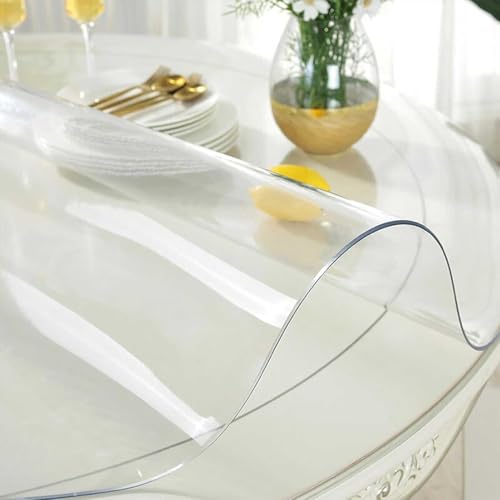 Mantel de PVC Transparente, 2mm Espesor Estera Protector de Escritorio, Manteles de PVC Impermeable Ronda Transparente Cubierta de la Mesa para el Café de la Cocina Oficina Mesa de Comedor(60cm de diá