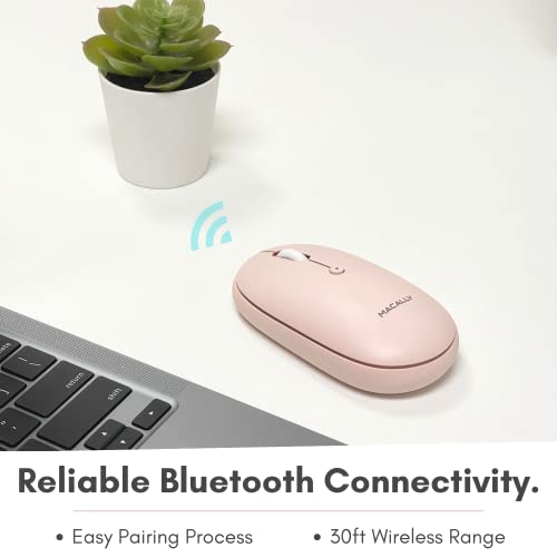 Macally Wireless Bluetooth Mouse - Quiet, Comfortable, Rechargeable for MacBook Air/Pro, Mac, iMac, Apple iPad - Wireless Mouse for Laptop, Windows PC Desktop