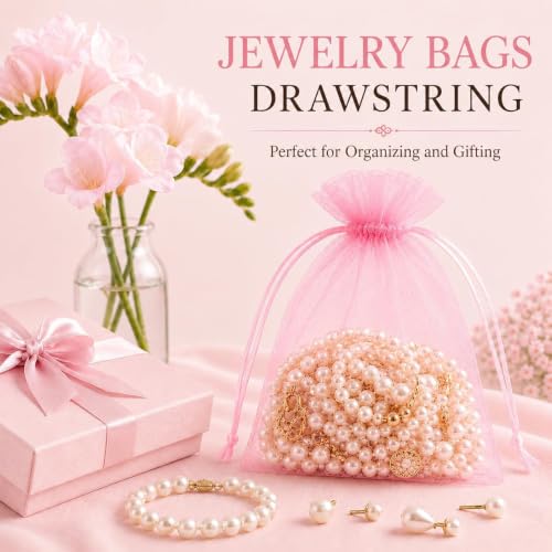 Image of ANZNKU 100PCS Organza Bags 5x7 Multicolor, Small Gift Bags Bulk for Treat Goodie Candy Soap Jewelry Pouch, Sheer Mesh Bag Drawstring for Wedding Birthday Party Favor Baby Shower Graduation (5 Colors)