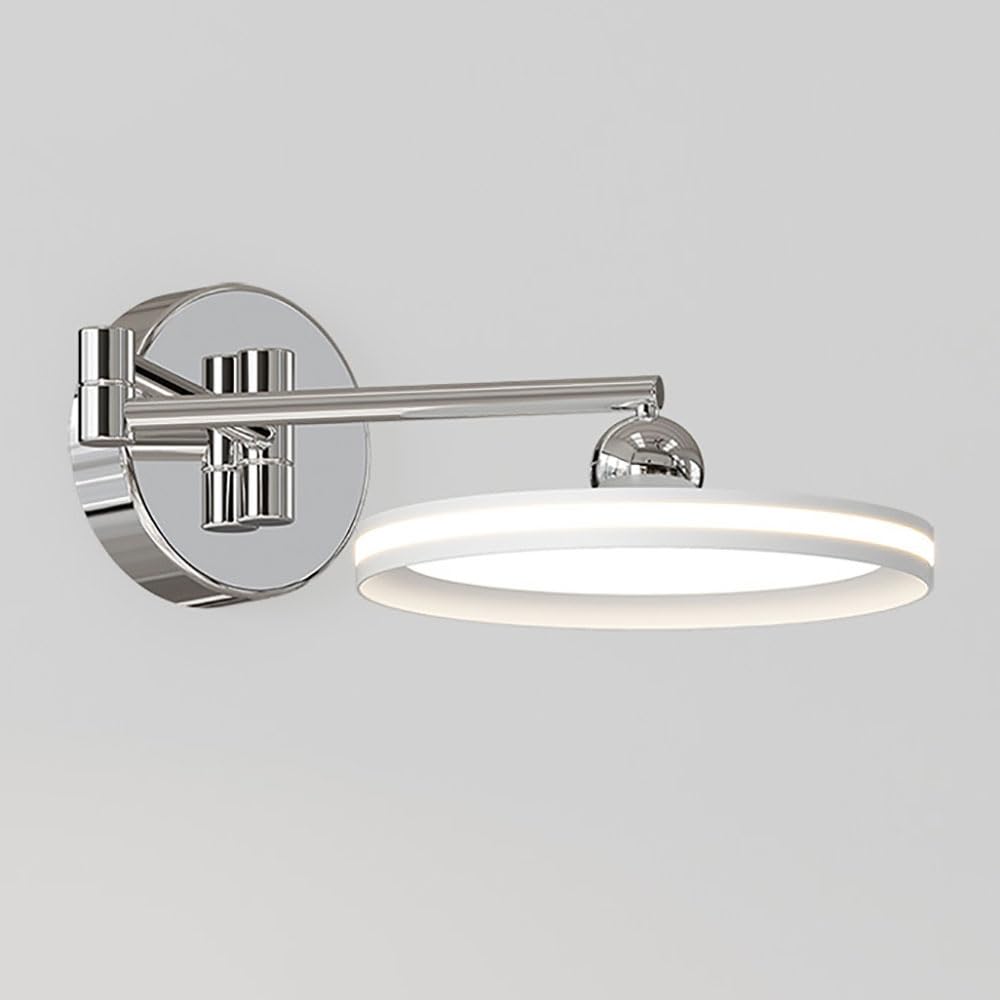 Chromowana lampa ścienna z wysięgnikiem, ultracienka metalowa lampa ścienna z akrylowym kloszem, chowany regulowany kinkiet, okrągłe kinkiety, nowoczesne kinkiety LED – 30 W – 3 kolory