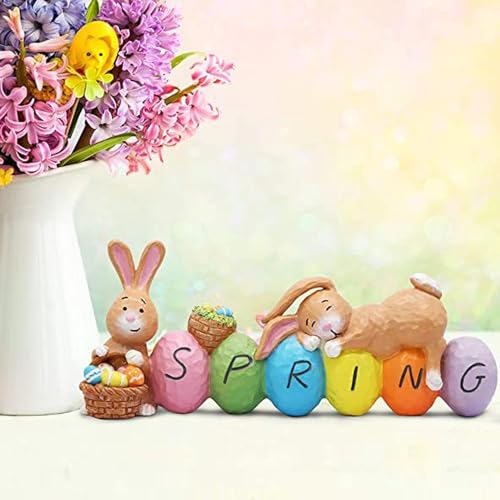 soulnioi Bunny and Egg Figurine Centerpiece Decoration Easter Tabletop Decoration for Easter Spring Decoration SPRING A - Image 2