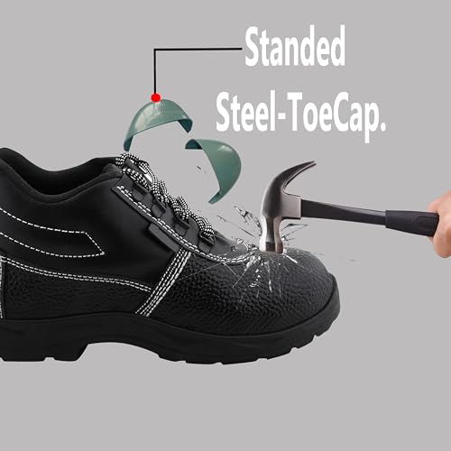 Image of ELECANT Lace-up Steel Toe, PVC Sole and Rexine Upper Black Safety Shoes for Construction, Factory and Industrial Work||Safety Shoes for Men