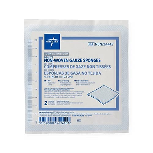 Medline Deluxe Sterile Nonwoven 4-Ply Gauze Sponges, 4" x 4", Perfect for Wound Care, Pack of 2