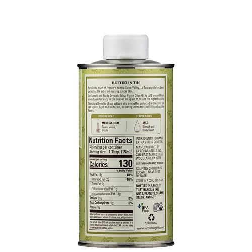 Image of La Tourangelle, Organic Extra Virgin Olive Oil, Cold-Pressed Early Harvest EVOO from Spain, Smooth & Fruity, 16.9 fl oz - Spanish with Polyphenols for Cooking, Drizzling, Marinades, and Dipping