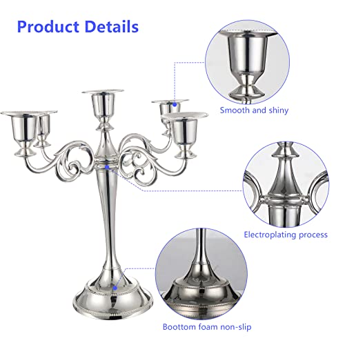Candle Holder 5-Arms Metal Candle Stand for Taper Candles, Vintage Candelabra Decorative Candlestick Holder for Wedding Candlelight Dinner Party Tabletops Home Decoration (Silver) - Cosy Home Interiors Candle Holder 5-Arms Metal Candle Stand for Taper Candles, Vintage Candelabra Decorative Candlestick Holder for Wedding Candlelight Dinner Party Tabletops Home Decoration (Silver) - Image 3