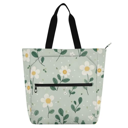 Amooorous - Bolsa de mano decorativa para niños, mujeres y hombres, verano verde flores pequeñas, bolsa de playa, bolsa de compras con cremallera para la universidad, compras, playa, arco iris, bolsos
