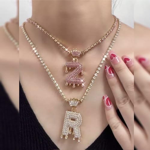 TKMIRA Gold Initial Letter Necklace for Women Men Iced Out Diamond Crown Letter A-Z Pendant Necklace with 24“ Rope Chain Hip Hop Jewelry (gold R) by TKMIRA - Used condition - Image 2