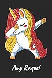  Amy Raquel: Cuaderno de notas blanko para niña y mujer con nombre personalizado y diseño de kawaii cuaderno unicornio bailarin con pelo en los colores ... universidad, regalo de cumpleaños y navidad.