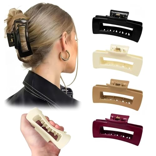 Image of 4 PCS Large 4.1in Silicone Matte Hair Claw Clips, Soft Flexible Mello Claw Clip & Mello Cloud Clip, Non-Slip Hair Jaw Clamps for Thick & Thin Hair,Daily Wear & Hairstyling (Silicone Rectangle)