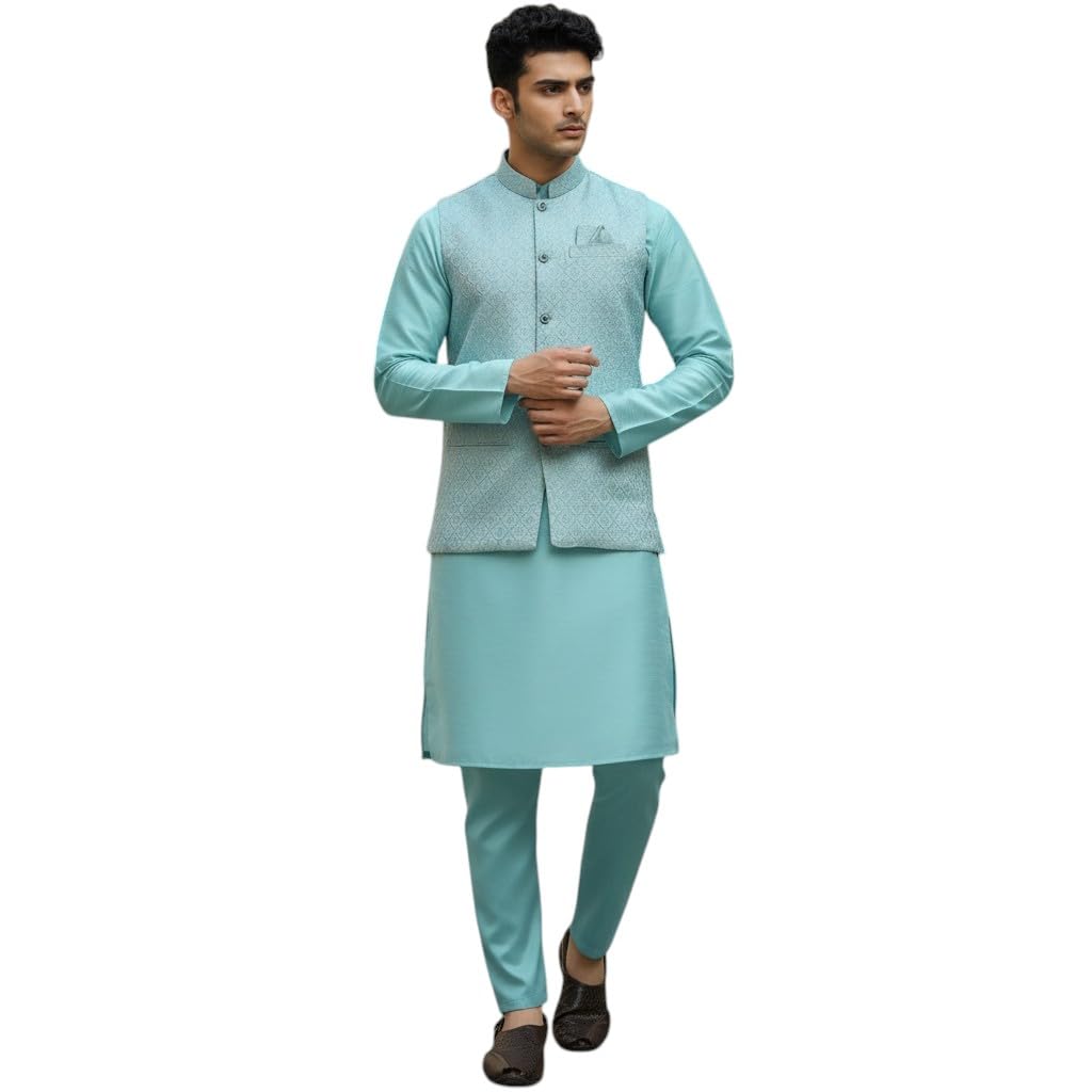 trustous Paper Sillk Kurta KOTII Set for Indian Wedding | Mens Silk Kurta KOTII for Festive Wearr | Premium Quality Silk Kurta Jacket Set-picture-25
