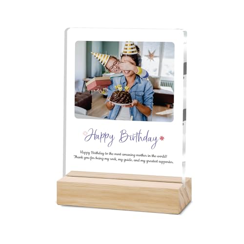 Image of Giftplease Personalized Happy Bithday Photo Plaque with Photo | Custom Friendship Gift with Wooden Stand | Best Friend Birthday Keepsake for Him or Her CS 04