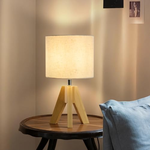 Image of Set of 2 Tripod Table Lamps,Stepless Dimmable Small Bedside Lamps with Beige Linen Shade, Boho Modern Nightstand Lamps for Bedroom Living Room Office,E26 Socket, Natural