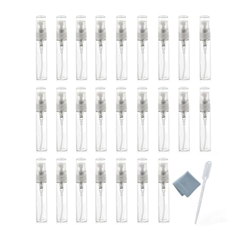 Elfenstal- 25pcs Clear 5ml 1/6oz Glass Atomizer bottle Spray Refillable Perfume Empty Bottle Glass Clean Cloth for Travel Party Must Makeup Tool