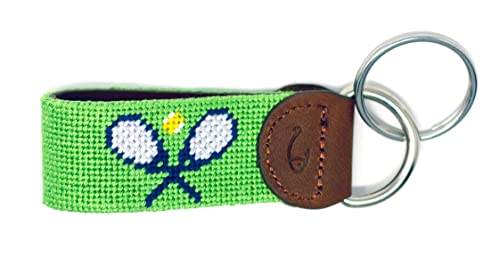 Image of Leather Hand-Stitched Needlepoint Key Fob or Key Chain