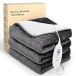 Electric Heated Blanket Throw,Electric Throw with 4 Heat Settings & 4 Hours Auto-Off Timer, LCD Display,Grey Heating Blanket Flannel Sherpa for Sofa and Bed,180 * 130CM