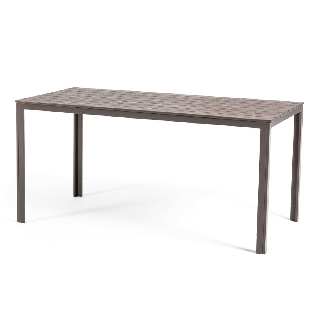 SIEDITI FUORI E DENTRO Mesa Jardin Rectangular 156x78 cm, Mesa Exterior en Acero Pintado con Lamas de Polietileno Efecto Madera, Ideal para terraza, balcón o Patio (Tórtola)