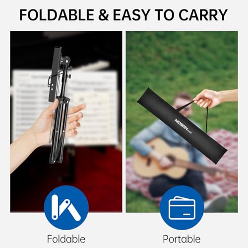 MOSEN Sheet Music Stand, Heavy Duty Music Stands Adjustable Tripod Stand with Carrying Bag, Clip Holder, Portable Book Holder for Practice & Performance, Unfolds In Seconds, Black - Thumbnail 7