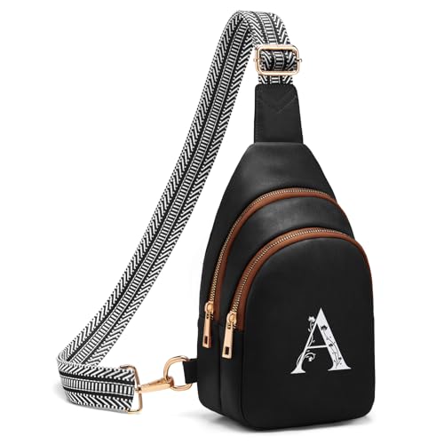 Crossbody Bags for Women Initial Sling Bag Cross Body Fanny Packs Personalized Gifts for Mom Women Wife Black With Brown A