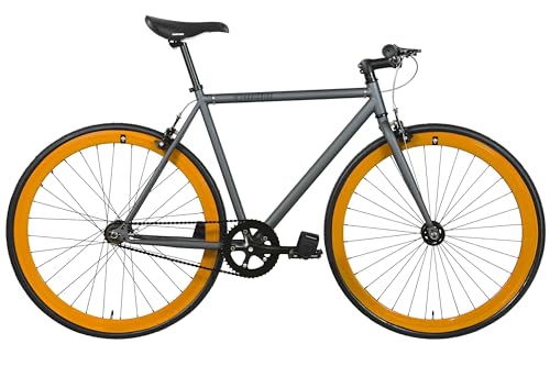 FabricBike Original - Bicicleta Fixed Gear Bike, Rueda 28 Pulgadas, Bicicleta de Piñón Fijo, Bici Single Speed, Cuadro Acero Hi-Ten, 10.45 kg (Talla M). (Graphite & Orange, L-58cm)