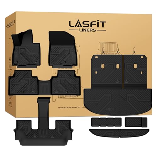 LASFIT Floor Mats & Backrest Mats & Cargo Mat for Kia Telluride Gas 2027 (Not Fit Hybrid) All Weather TPE Custom Fit Floor Liners with Full Set Car Mats & Trunk Mats Accessories Black