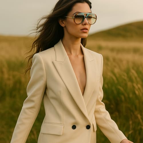 Oversized Pilot Sunglasses for Women Men Trendy,Large Big Double beam Designer Fashion Vintage Shades Retro Sun Glasses3