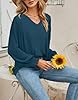 Odosalii Oversized Shirts for Women Elegant Lantern Long Sleeve Baggy Pleated Puff Sleeves Jumper Casual V-Neck Solid Color Blouse Going Out Tops UK Deep Teal #3