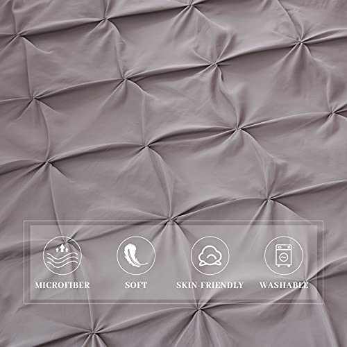 Sunstyle Home Pinch Pleated Duvet Cover Gray 3 Pieces Duvet Covers King Size Soft Microfiber Luxury Duvet Cover With Zipper Closure & Corner Ties For All Season(1 Duvet Cover, 2 Pillow Shams) #TOP4