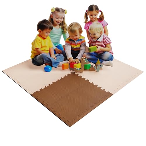 Image of EASYHOME Interlocking Mat - 12mm Thick | 60x60cm 9 Tiles (36 Sq Ft Area) for Kids | Soft & Protective Puzzle Mat for Baby Crawling, Playroom & Exercise