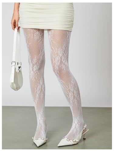 Image of RoseSeek Women's Floral Lace Fishnet Tights Kawaii Y2K See Through Stocking