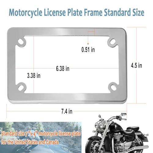Image of BGGTMO Motorcycle License Plate Frame, Chrome Stainless Steel Tag Holder for Bike Moto Moped Motorbike Scooter, Cool Silver Metal Bracket with Screws Nuts Caps, 1 Pack