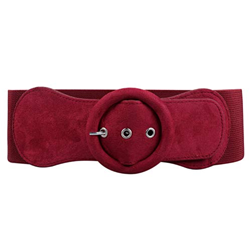 HowYouth® Ceinture élastique large en cuir synthétique avec boucle pour femme - Rouge - Taille Unique Cover
