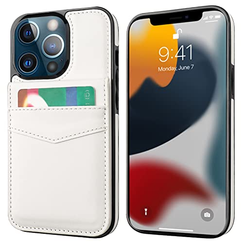Image of KIHUWEY Compatible with iPhone 13 Pro Case Wallet with Credit Card Holder, Premium Leather Magnetic Clasp Kickstand Heavy Duty Protective Cover for iPhone 13 Pro 6.1 inch(White)