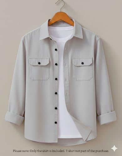 Image of Men's Black Casual Shirt, Long Sleeve, Dual Chest Pockets, Button-Down Collar