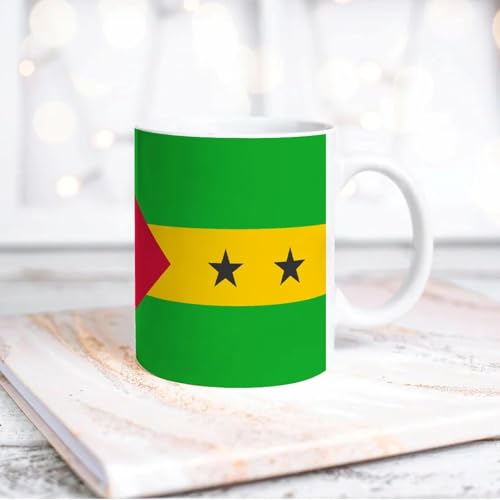Yelolyio Tasse à café en céramique avec drapeau national de Sao Tomé et Principe Sao Tomé et Principe 325 ml - Blanc - Tasse à café fantaisie pour thé, lait, jus de fruits, cadeaux amusants pour