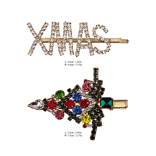 Juego de 2 horquillas de Navidad con diamantes y joyas de colores 4