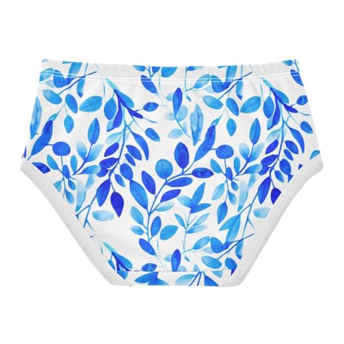 Watercolor Blue Leaves White Panties for Girl Girls Underwear Toddlers Cotton Fun Print Kids Briefs Undies 2t2