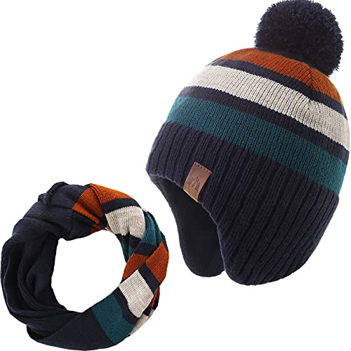 Image of Boys Winter Hat Baby Beanies with Earflap Upgrade Fleece-Lined Skiing Toddler Hat