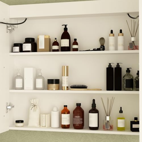 Botiquín para Medicinas con Espejo LED Iluminado y Función Anti-Vaho, Armario de Baño Empotrado en Pared con Estantes de Almacenamiento, Luces Ajustables, 2 Puertas, Blanco, 5,1" de Profundidad x 35,4" de Ancho x 31,5" de Alto miniatura 5