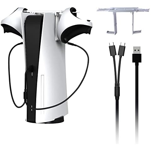 Semaiki Controller Holder Stand for PS5 & PSVR2, Foldable Controller and Headset Hanger Holder for PS VR2 Sense Controllers/PS5 Controller/Headset with 2 in1 Type C Charging Cable, PS VR2 Accessories Cover