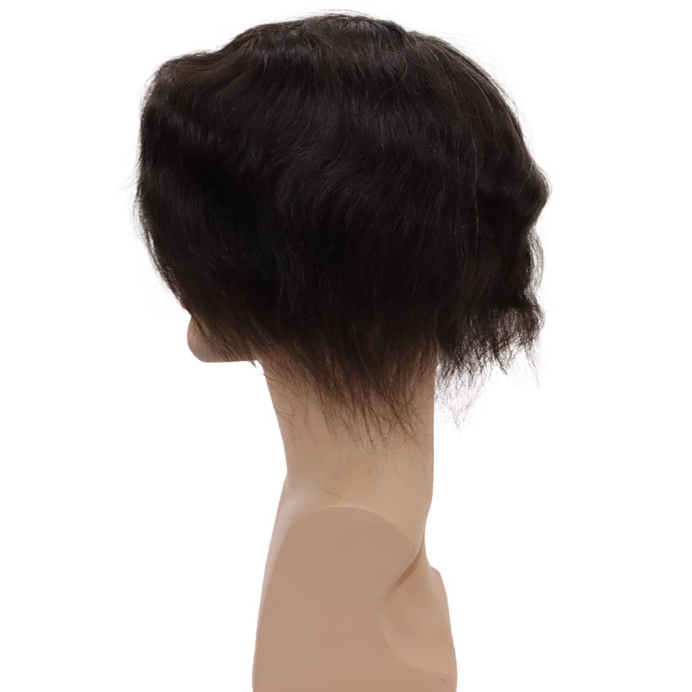 Mens Wigs Toupee for Men European Virgin Human Hair Weave Unit for Man Hair Toupee Mono Lace Top Skin PU Men Hair Replacement System Mens Hairpiece (#2 Darkest Brown Color)