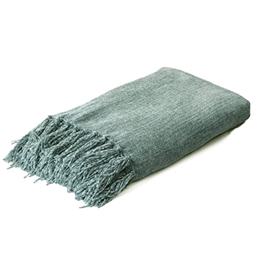 Sage Green Chenille Throw Blanket for Couch Bed，Soft Cozy Throw B...