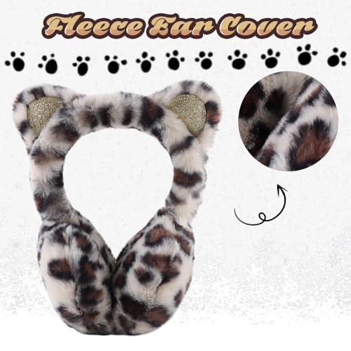 Peecabe Winter Kids Earmuffs Warm Girl Ear Muffs For Toddler Kid Children Earmuff with Cat Ears Girls Ear Warmer (Leopard)3
